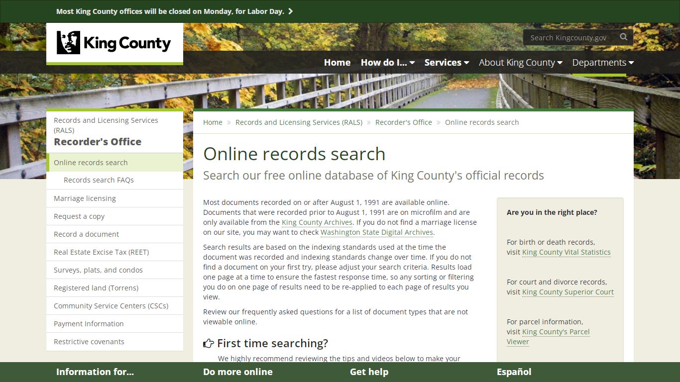 Online records search - King County